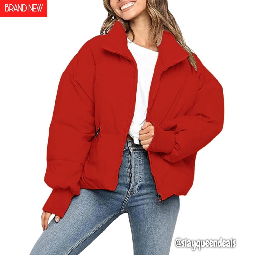 Women's Winter Puffer Jacket Down Coat Oversized Cropped Stand Collar